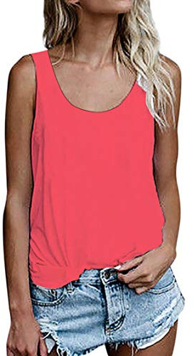 Damen Shirts Ärmellose Sommer Tunika Loose Fit Tank Tops (786Wassermelonenrot, Small)