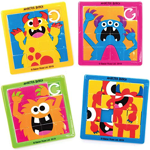 Baker Ross AX269 Monster Bunch Sliding Puzzles - Pack of 6, For Kids Party Bags and Small Toys for Children, Sliding Puzzles