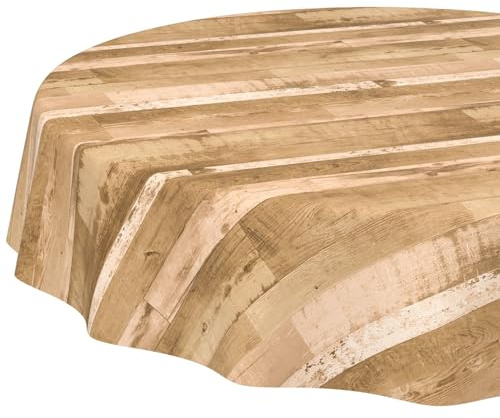 ANRO bordsduk av vaxduk, avtorkbar, vaxad bordsduk, trägolv, beige-brun, rund, 120 cm