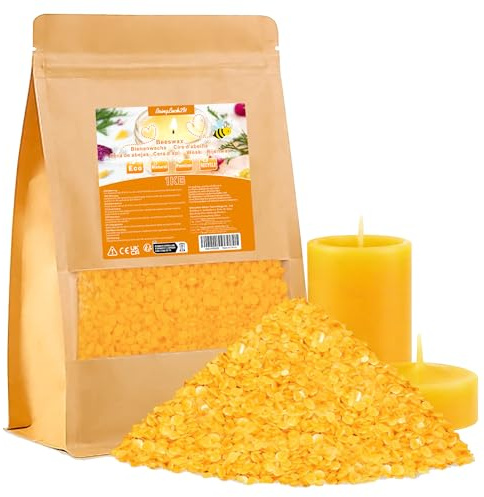 BringLuck2U 1kg Pastiglie di cera d'api naturale, ideale per cosmetici, salviette di cera d'api o come cera per candele, imballaggio sostenibile