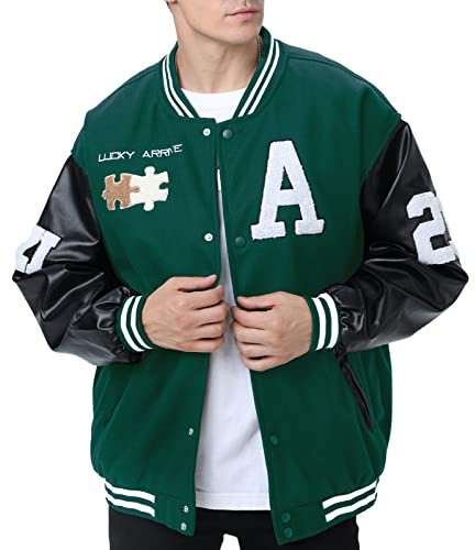 Eocicvvi Giacca Uomo da Baseball Lettera Ricamo Varsity Jacket Donna Vintage Cappotto Unisex Giubbotto da Coppia Autunno Inverno(1 Verde,XS