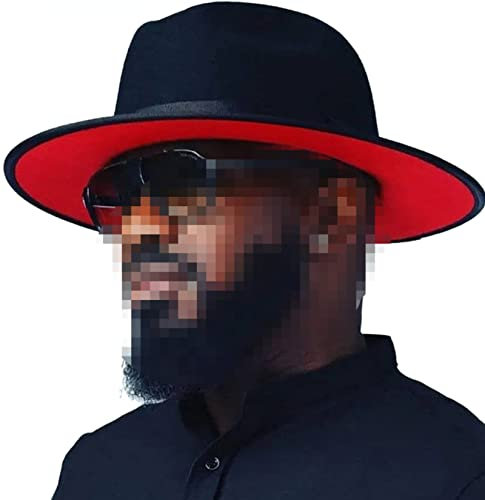 Faringoto Fedora Hut Damen Wollfilz Vintage Kirche Damen Hut Unisex breite Krempe, schwarz / rot, 58