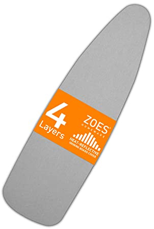 ZOES HOMEWARE Ironing Board Cover and Pad | 100% Cotton Cover with Padding Standard Size with Aluminum Coating | Heat-Reflective Ironing Board with Elastic Edges Set | 54x15 Grey