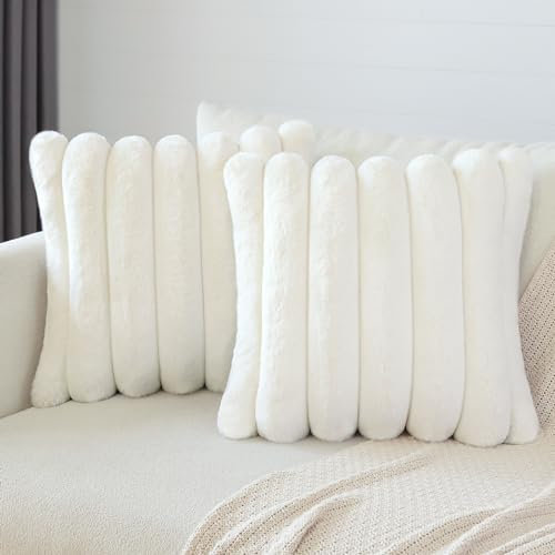 Soleebee 2er Set Plüsch Samt Kissenbezüge, Weiche Künstliche Pelz Kissenbezug Sofa Zierkissenbezüge Dekokissen Kissenhülle Set für Schlafzimmer Zuhause Couch Auto Dekor (40x40cm, Weiß)