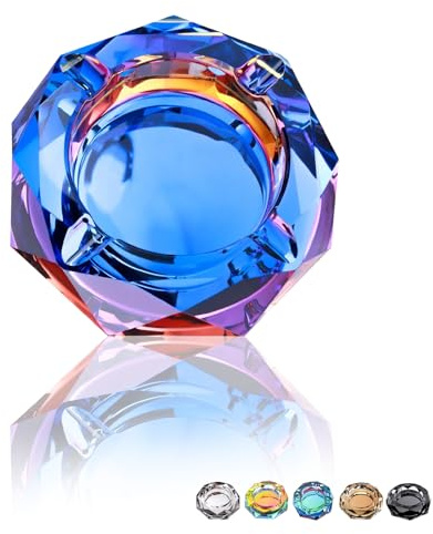 Coomin Cenicero de cristal de cristal, cenicero brillante para cigarrillos, ceniceros para fumadores, interiores, oficina, hogar, escritorio, regalos únicos de lujo para hombres, azul