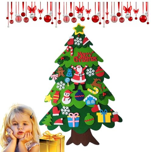 DIY Felt Christmas Tree, 3.28ft Set With 32Pcs Snowman Ornaments for Kids/Toddlers, Wall Hanging Xmas Decor Kit for Home Door Window