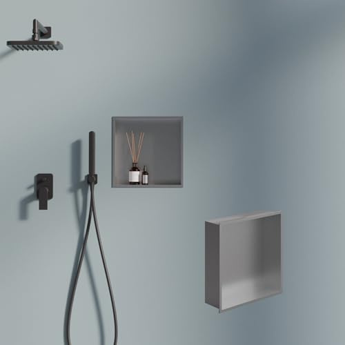 Scaffale per doccia fai-da-te 30x30 cm in acciaio inox spazzolato, da incasso, per montaggio a parete, scaffale per doccia in acciaio inox spazzolato, nicchia per piastrelle