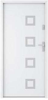 Vente-unique - Puerta de entrada de acero macizo y acero inoxidable de 207 cm de alto x 100 cm de ancho, color blanco - apertura izquierda - TIFANA