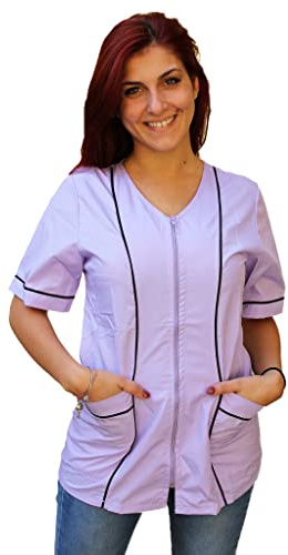 Camici da Lavoro Donna con Zip,Casacca,a Scelta tra 4 Colori, Estetista,parrucchiera, MAESTRA Asilo,Alimentari (M, Lilla)
