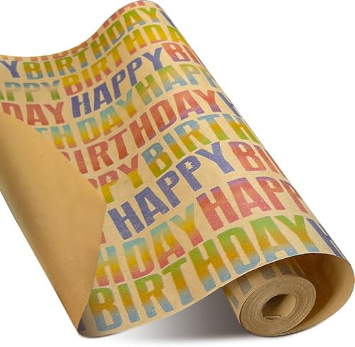 Birthday Wrapping Paper Roll,15m Colourful Happy Birthday Wrapping Paper,Recyclable Kraft Gift Wrap Wrapping Paper for Boy Gilrs Men Women Present BirthdayDecorations