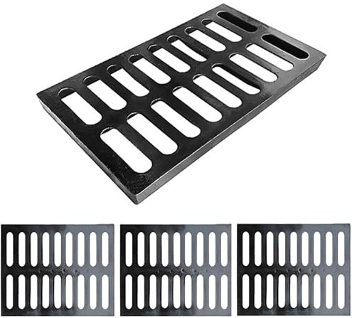 Grabenabdeckung Abdeckrost Kanal-Abflussgitter aus duktilem Gusseisen, Länge 500–600 mm, 4 Stück Hochleistungs-Kanalgitterabdeckungen für Beton/Keller/Rasen/Fabrik, Straßengitterplatte, Tragkraft 20 t