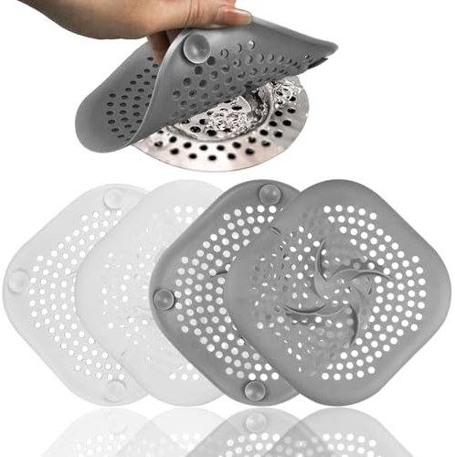 rietegio 4Pcs Silicone Drain Cover Suction Cup Sink Strainer Replacement Sink Strainer Drain Protector Shower Drain Hair Catcher for Bathroom Bathtub Kitchen Outdoor(2White+2Grey）