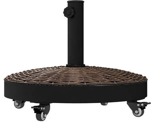 Outsunny Base per Ombrellone da Giardino Rotonda a 4 Ruote con Freni, Base Ombrellone in Metallo e Resina, per Pali di Ombrelloni da Ø38/48 mm, Ø52x41 cm, Bronzo e Nero
