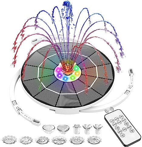 AISITIN 3.5W LED Solar Springbrunnen für Außen mit Fernbedienung, 2025 Buntes LED Solar Teichpumpe mit 3000 mAh Batterie, Solarbrunnen für Draussen mit 8 Fontänenstile Wasserpumpe für Garten,Vogelbad