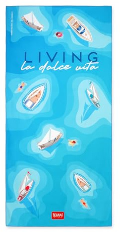 Legami - Toalla de Playa Ligera, Toalla de Playa de Microfibra, Toalla de Playa compacta, Resistente a la Arena, de Secado rápido, ultraabsorbente, Ahorra Espacio, 85 x 180 cm, La Dolce Vita