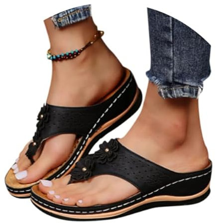 Sandalen Damen Sommer,& Slides für,orthopädische offene Schuhe,Flipflop,Zehentrenner Flip Flops Mit FußBett Pantoffeln Elegant Sommerschuhe Bequem Sandaletten Barfuss Slippers Damen-Hausschuhe