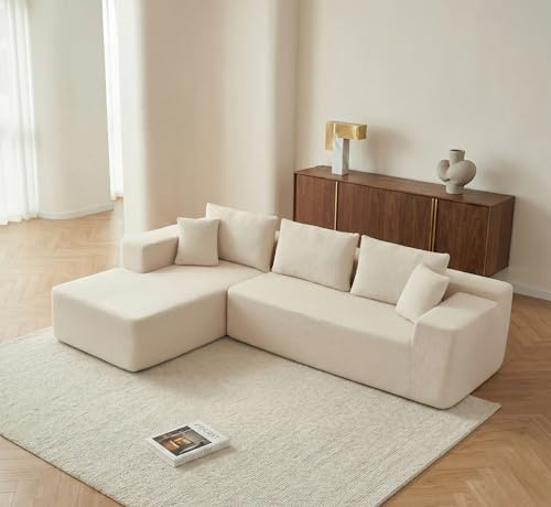 Galyar Divano Chic Modular Chaiselongue Moderno in Schiuma Compressa Spedizione Scatola Senza Montaggio, (Rivestimento Bouclé Beige, Chaiselongue Destro)