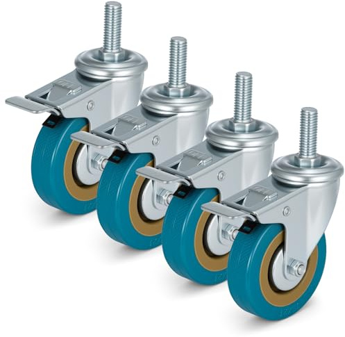 Heavy Duty Castor Wheels Rubber Swivel Casters 200kg Capacity for Furniture Trolleys (M12 thread, 4)
