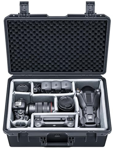 Lykus PVC2 Mallette Valise Sac Case Rigide Étanche avec Séparateurs Matelassés pour Appareils Photo, Objectifs, Petits Stabilisateurs, Drones Doubles DJI Mavic/Air/Mini/Flip [Valise Seulement]