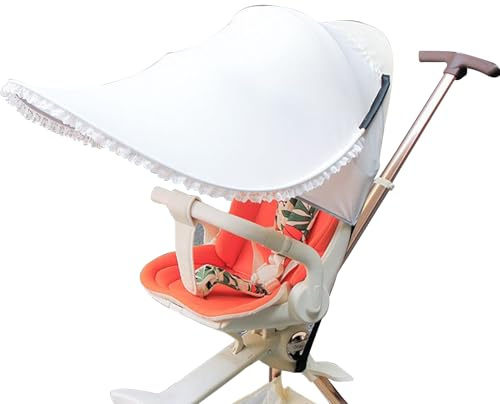 Parasol de poussette | Protection solaire à la poussette de bébé | Roof de protection UV | Parapluie de pliable étendu 75x70 cm | Blanc noir | Pour les poussettes