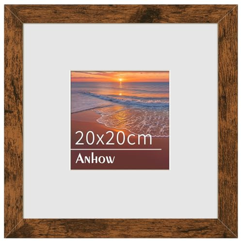 Anhow Cornice 20x20 cm, Cornici Foto da Parete in Legno MDF con Passepartout per Foto 10x10 cm, Cornici per Puzzle, Parete, Poster, Diploma Universitario - Colore Noce