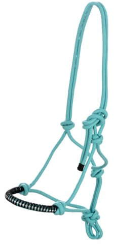 USG 15050024 Knotenhalfter, umflochtener Nasenriemen mit Glitzersteinchen, Türkis, Vollblut/Warmblut