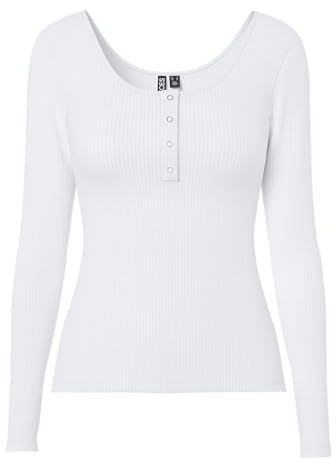 PIECES Pckitte Ls Top Noos B C, Camisa Manga Larga para Mujer, Blanco (Bright White Bright White), S
