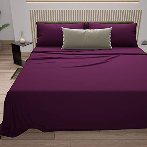 PETTI Artigiani Italiani - Set Lenzuola Cotone Matrimoniali 4 Pezzi, Completo Letto con Lenzuolo Sopra, Lenzuolo Sotto con Angoli Elasticizzati e 2 Federe Lenzuola Prugna