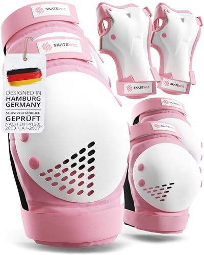 SKATEWIZ Protezioni Pattini Adulto - Protezioni Skateboard Ginocchiere Skateboard - Protezione Skate Ginocchiere - Pattini in Linea - SMASH Taglia L/XL Rosa Bianco