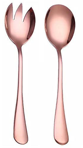 Set di Posate da Insalata in Acciaio Inox,20 cm,Posate da Insalata,forchetta,Cucchiaio,forchetta e Cucchiaio da Servizio,Set di Posate in Acciaio Inox,Lavabili in lavastoviglie,Colore: Oro Rosa