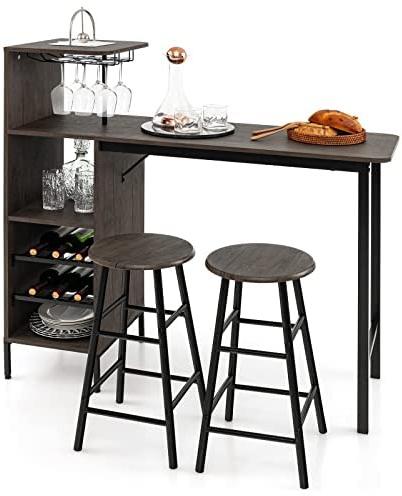 COSTWAY Set Tavolo da Bar, Legno, 120 x 40 x 121,5 cm