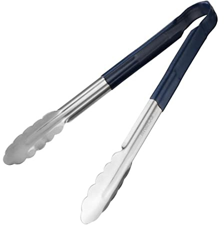 Chabrias Ltd 12 Utility Kitchen Tongs – Blue Colour-Coded Stainless Steel, Non-Slip Vinyl Grip, Dishwasher Safe Serving & Cooking Tongs (12 inch / 30 cm)