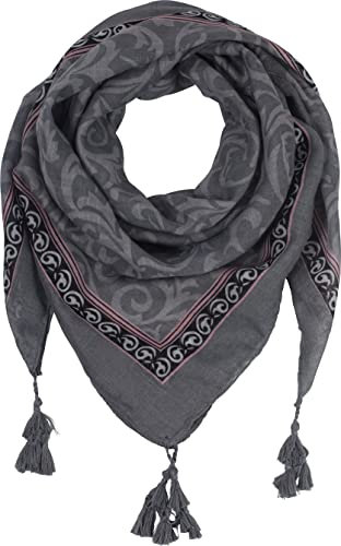 fashionchimp Damenschal mit Zier-Quasten und Muster-Mix Stickerei, Fransen-Schal, Dreieck-Tuch (Grau Ornamente)