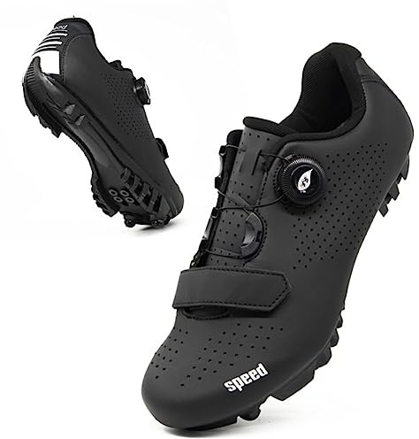 Hixingo Chaussures de Cyclisme pour Hommes, Femmes, Chaussures D'équitation sur Route et Montagne, Crampons Respirantes Semelle Dure Chaussures de Vélo
