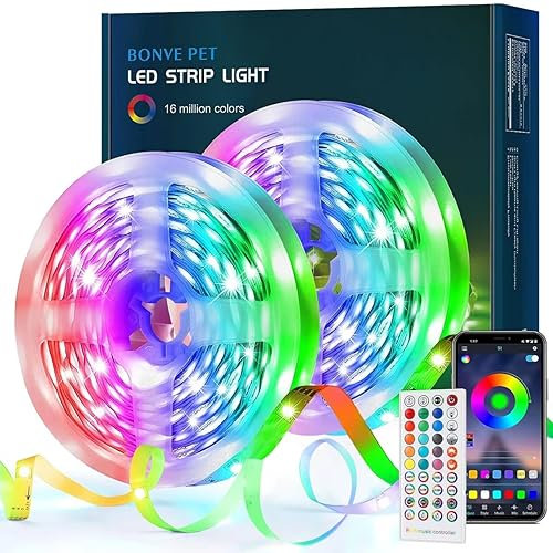 Tira LED de 30 m, tira LED Bluetooth, cambio de color RGB, con control mediante aplicación, 16 millones de colores, mando a distancia, sincronización con música, banda LED para dormitorio, TV, hogar