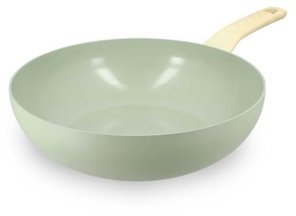 MENASTYL - Wok 28cm Colorama Céladon - En Aluminium - Revêtement antiadhésif en céramique - Tous feux dont induction
