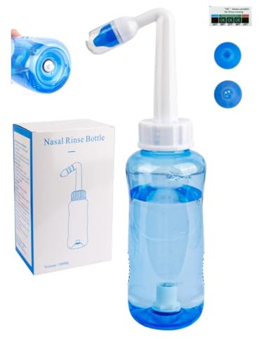 MJFENDAI Nasendusche Set, 300ml Nasendusche Erwachsene, Nasenspülkanne und Temperaturmessaufkleber für Erwachsene und Kinder für eine effektive Reinigung der Nase bei Erkältungen und Allergien