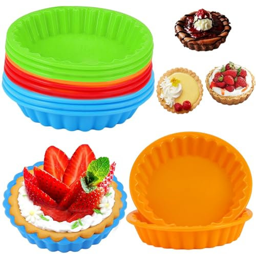 Mini Stampo In Silicone Per Tartellette, Set Di 12 Stampi Per Tartellette, Stampo Per Quiche Antiaderente 11 CM Mini Stampo In Silicone Rotondo, Per Tartellette, Quiche, Verde, Blu, Arancione, Rosso