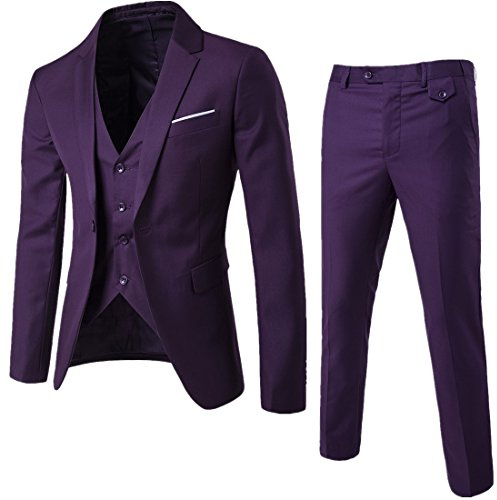 Traje clásico de 3 piezas para hombre, trajes de boda de negocios, ajuste delgado, chaqueta de esmoquin, chaleco, pantalones, Morado (, L