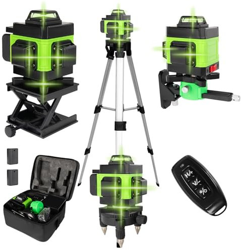 Laser en croix avec trépied, laser 4D multifonction avec 16 lignes, machine auto-nivelante, niveau de batterie au lithium avec 2 piles rechargeables par USB, 2 piles de 2400 mAh
