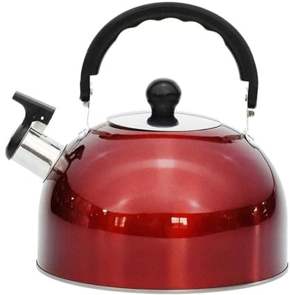 BARGAIN4ALL Stainless Steel 2 litres Stovetop Whistling Kettle - Gas Hob Camping Kettle with Ergonomic Handle - Cookers Gas Stoves 2L Kettle (Red)