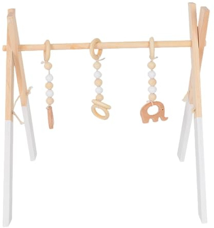 Qurygin Wood Play Gym Toys, Baby Play Arch Wooden Gym, Play Arch Activity Baby Toys, Wooden Play Gym with 3 Hanging Toys, Early Childhood Education Center for Nursery Room, Room, Living Room
