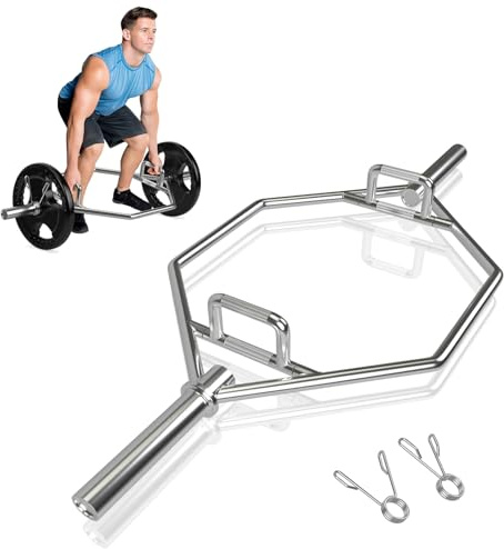 KOMFOTTEU Trap Bar 50mm, Barra de Pesas con Mango Plegable, Barra Hexagonal de Acero con Cierre de Muelle, Barra de Trampa con carga 363 kg para Sentadillas, Peso Muerto, 142 cm (Plateado)