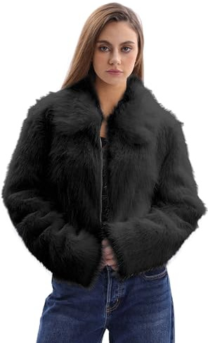 Amazhiyu Cappotto da Donna in Pelliccia Sintetica,Giacca Invernale a Maniche Lunghe con Collo a Giro e Zip, Cappotto Invernale Caldo e Morbido con Tasche nero M