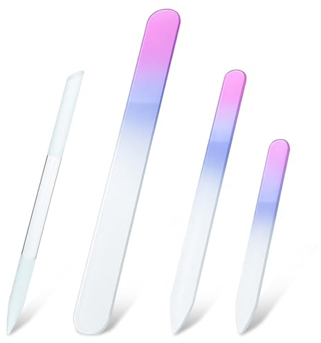 Shimmeroo 4 limas de uñas de cristal, limas de uñas para mujeres, pulidores de uñas de cristal de doble cara, recortador de cutículas y empujador de cutículas para uñas naturales (azul y morado)