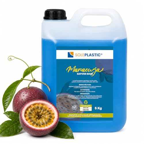 Sapone Liquido Mani (Maracuja) 5 Litri - Tanica Professionale Ricarica per Dispenser - Sapone Mani Cremoso al Frutto della Passione con pH Fisiologico - per Casa, Ufficio, Bagno e Cucina