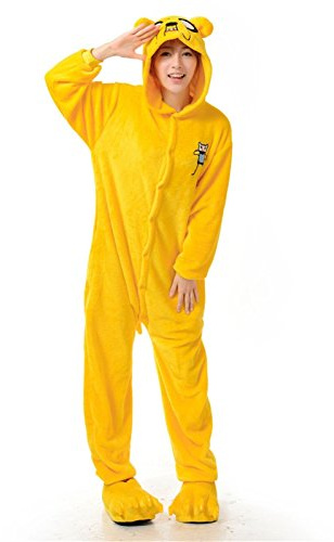 Unisex Adventure King Finn the Human Jake the Dog Onesie Fancy Dress Costume Hoody Pyjama Sleep wear Carnival Costume Jake the Dog, XL(height 180cm-190cm)