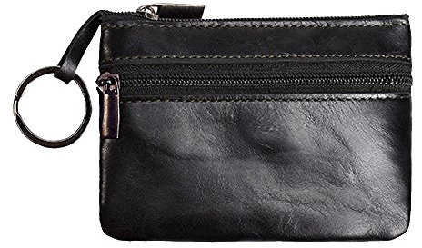 Hibate Schwarz Leder Schlüsseletui Schlüsseltasche Klein für Herren Damen