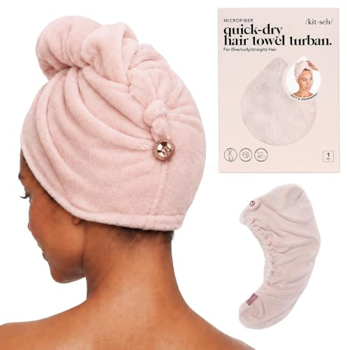 Kitsch Microfiber Hair Towel Wrap for Women - Blush | Ultra Absorbent Microfiber Hair Towels for All Hair Types, Anti-Frizz Hair Wrap Towels, Great Hair Care Gifts for Women