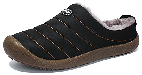 SMajong Uomo Donna Inverno All'aperto Scarpe Morbido Caldo Peluche Pantofole da Casa Ciabatte Interne Impermeabile Antiscivolo Pantofola Casa di Cotone Grandi Dimensioni nero, EU 39